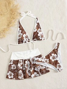 Bellisia Bộ bikini 3 mảnh mùa hè dành cho nữ, họa tiết hoa, kiểu dáng dự tiệc âm nhạc, váy yếm, phong cách thường ngày, thích hợp cho kỳ nghỉ. - Nhiều màu - Xem 5