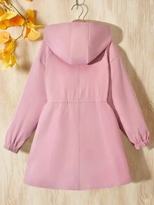 SHEIN Elladie kids 大童女孩長袖拉鍊連帽外套（大號）粉色收腰字母裝飾運動休閒夾克，可調節腰圍口袋外套，秋季服飾 - 粉色 - 查看 5