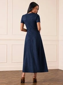 Lilora Gaun Lengan Pendek Kancing Serbaguna untuk Wanita, Cocok untuk Liburan dan Pesta - Biru - View 2