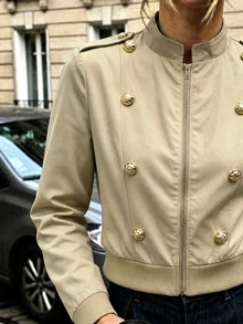 valorelle valorelle Women's Solid Color Long Sleeve Zipper & Button Design Casual Jacket - Khaki - View 4