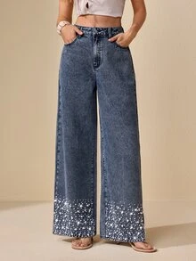 Selenza Women's Elegant Beaded Jeans - Blue - View 8