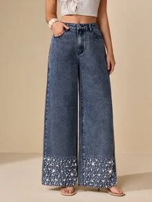 Selenza Women's Elegant Beaded Jeans - Blue - View 4