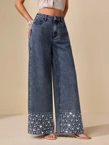 Selenza Women's Elegant Beaded Jeans - Blue - View 6