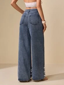 Selenza Women's Elegant Beaded Jeans - Blue - View 3