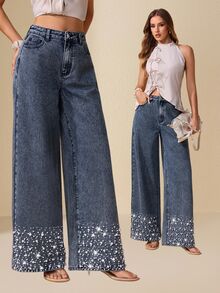 Selenza Women's Elegant Beaded Jeans - Blue - View 2