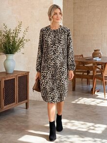 EMERY ROSE Women's Fashion Leopard Print Button-Up Fall Clothes For Women Winter Dresses For Women Floral Dress Fall/Winter Dress - Multicolor - View 5