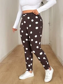 Jeanoix Plus Size Women Polka Dot Print Skinny Denim Leggings - Multicolor - View 3