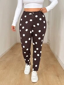 Jeanoix Plus Size Women Polka Dot Print Skinny Denim Leggings - Multicolor - View 4