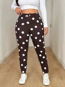 Jeanoix Plus Size Women Polka Dot Print Skinny Denim Leggings - Multicolor - View 1