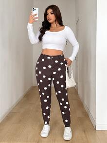 Jeanoix Plus Size Women Polka Dot Print Skinny Denim Leggings - Multicolor - View 6