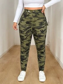 Jeanoix Plus Size Fashionable Camouflage Denim Skinny Jeans - Multicolor - View 3