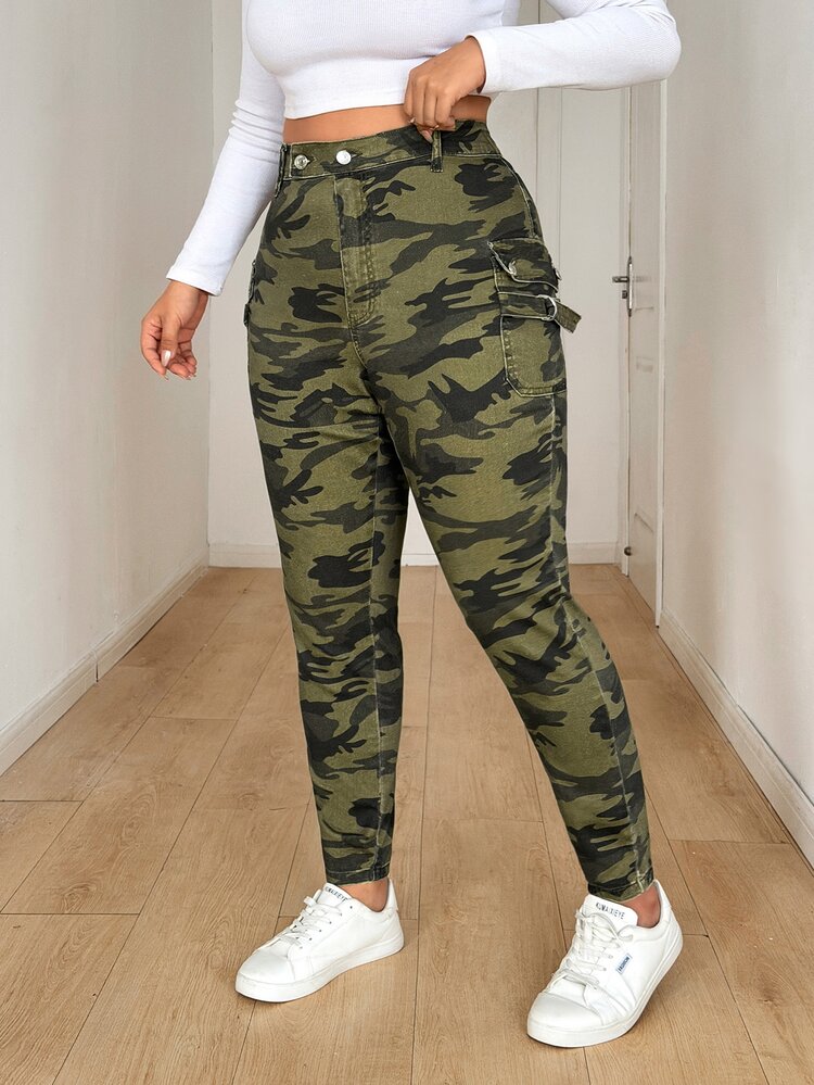Jeanoix Plus Size Fashionable Camouflage Denim Skinny Jeans - Multicolor - View 3