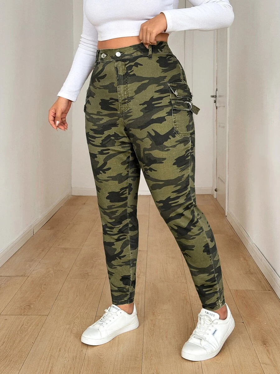 Jeanoix Plus Size Fashionable Camouflage Denim Skinny Jeans - Multicolor - View 1