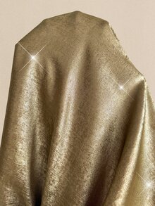 Comfylo Curve Plus Size Women's Elegant Frenchy Yellow Metallic Fabric Shirt, Autumn Drop Shoulder Long Sleeve Single-Breasted Loose Shirt Birthday Formal - Gold - View 18