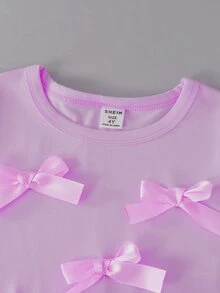 SHEIN Genkimix Kids 女童春/秋季新款熱銷休閒舒適時尚寬鬆版型黑/白/灰3色圓領素色極簡長袖T恤，適合旅行與運動穿著 - 彩色 - 查看 7