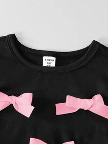 SHEIN Genkimix Kids 女童春/秋季新款熱銷休閒舒適時尚寬鬆版型黑/白/灰3色圓領素色極簡長袖T恤，適合旅行與運動穿著 - 彩色 - 查看 5