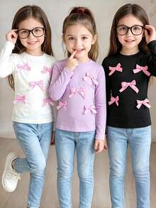 SHEIN Genkimix Kids 女童春/秋季新款熱銷休閒舒適時尚寬鬆版型黑/白/灰3色圓領素色極簡長袖T恤，適合旅行與運動穿著 - 彩色 - 查看 8