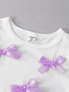 SHEIN Genkimix Kids 女童春/秋季新款熱銷休閒舒適時尚寬鬆版型黑/白/灰3色圓領素色極簡長袖T恤，適合旅行與運動穿著 - 彩色 - 查看 6