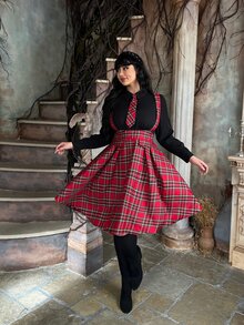 Lyrianda Plus Size Women's Patchwork Plaid 2 In 1 Long Sleeve Casual Dress Fall - Multicolor - View 6