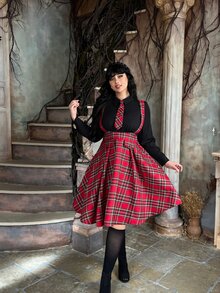 Lyrianda Plus Size Women's Patchwork Plaid 2 In 1 Long Sleeve Casual Dress Fall - Multicolor - View 4