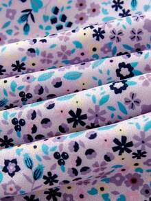 Baby Girls Sweet Purple Flower Pattern Dress, Long Sleeve Ribbed Top & Floral Flare Skirt 2-In-1 Casual Toddler Dress - Purple - View 4