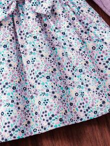 Baby Girls Sweet Purple Flower Pattern Dress, Long Sleeve Ribbed Top & Floral Flare Skirt 2-In-1 Casual Toddler Dress - Purple - View 7