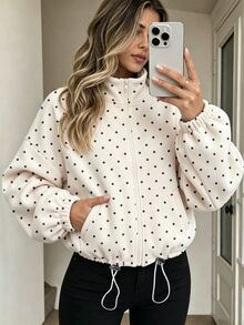 Jade & Ember Plus Size Casual Polka Dot Print Sweatshirt, Autumn/Winter - Multicolor - View 1