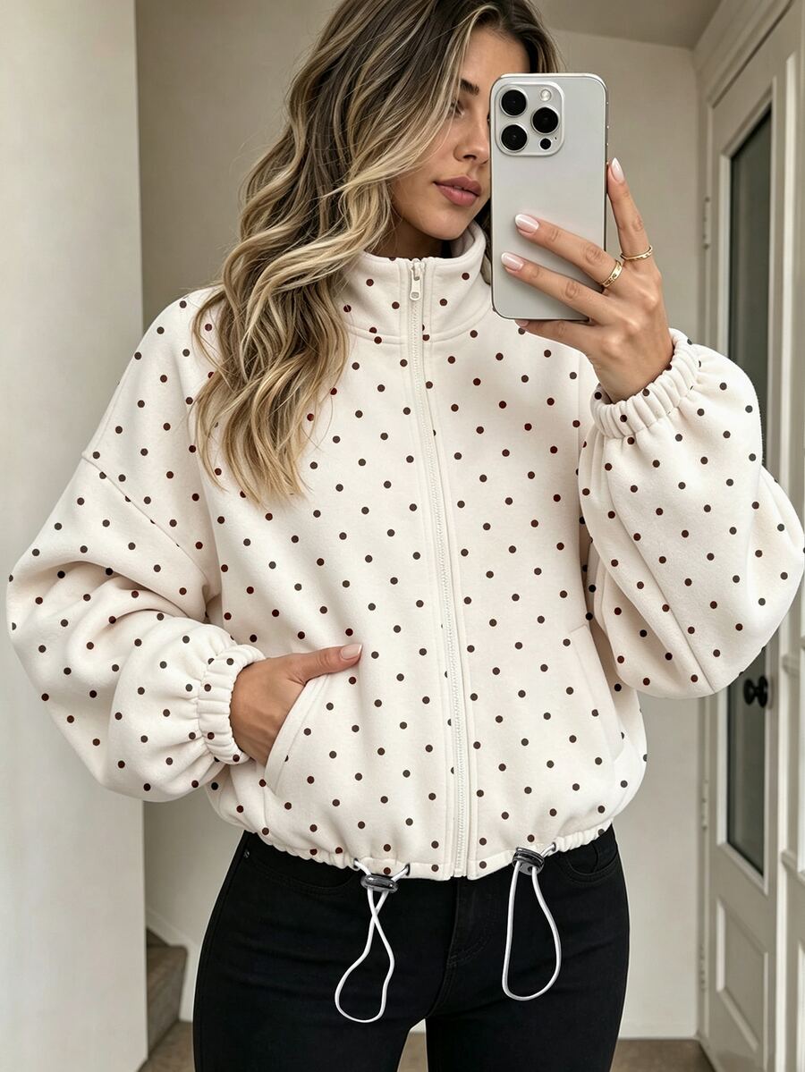 Jade & Ember Plus Size Casual Polka Dot Print Sweatshirt, Autumn/Winter - Multicolor - View 1