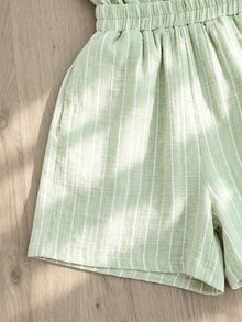Franclia Women's Striped Short Sleeve Top And Shorts Casual Daily 2 Pieces Set - Green - View 5
