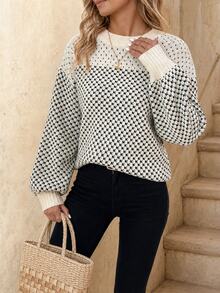 EMERY ROSE Suéter de hombros caídos con estampado total, Suéter de punto de manga larga para otoño e invierno - Multicolor - Ver 4