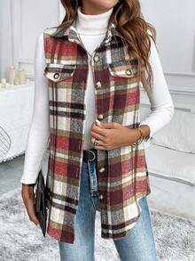 EMERY ROSE Plaid Collar Vest Jacket, Minimalist & Casual For Daily Wear' - Multicolor - View 5