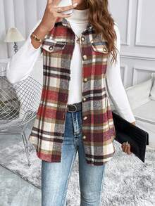 EMERY ROSE Plaid Collar Vest Jacket, Minimalist & Casual For Daily Wear' - Multicolor - View 4