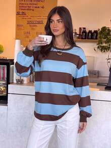 Siren Gaze Women's New Autumn/Winter Color Block Striped Sweatshirt - Brown - View 9