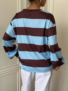 Siren Gaze Women's New Autumn/Winter Color Block Striped Sweatshirt - Brown - View 2