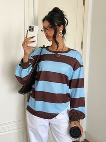 Siren Gaze Women's New Autumn/Winter Color Block Striped Sweatshirt - Brown - View 6