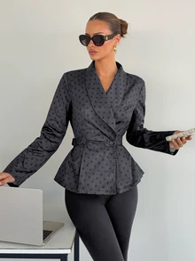 Siren Gaze Women's Shawl Collar Long Sleeve Polka Dot Blazer Jacket, Autumn/Winter New Style - Black - View 6