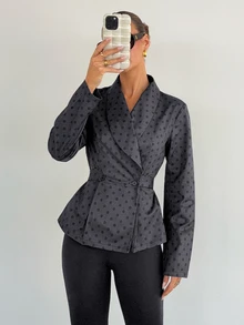 Siren Gaze Women's Shawl Collar Long Sleeve Polka Dot Blazer Jacket, Autumn/Winter New Style - Black - View 4