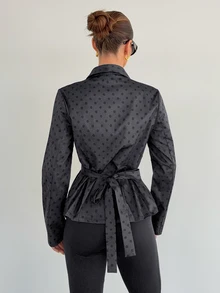Siren Gaze Women's Shawl Collar Long Sleeve Polka Dot Blazer Jacket, Autumn/Winter New Style - Black - View 2