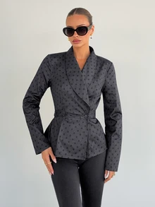 Siren Gaze Women's Shawl Collar Long Sleeve Polka Dot Blazer Jacket, Autumn/Winter New Style - Black - View 3