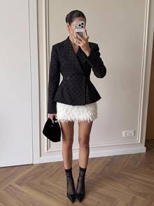 Siren Gaze Women's Shawl Collar Long Sleeve Polka Dot Blazer Jacket, Autumn/Winter New Style - Black - View 9
