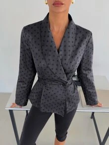 Siren Gaze Women's Shawl Collar Long Sleeve Polka Dot Blazer Jacket, Autumn/Winter New Style - Black - View 10