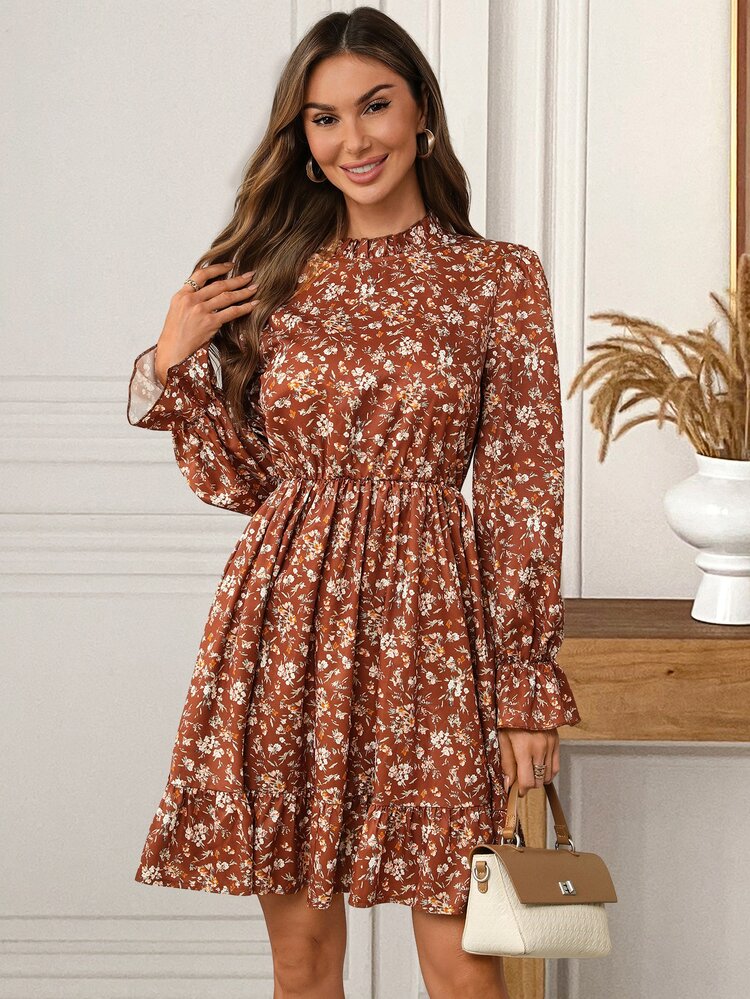 EMERY ROSE Women's Elegant Floral Print Ruffle Hem Dress Autumn Clothes For Women Halloween Costume For Women - Multicolor - View 6