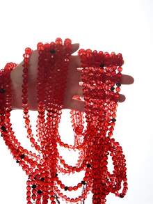 Mistrie Set 2 Potong Fashion Wanita Atasan Halter dan Rok Mini Berhiaskan Manik-manik Gaya Pesta Rave Konser Peri Seksi untuk Halloween Merah Musim Panas - Merah - View 9