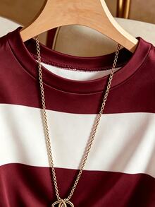 SHEIN Franclia Women's Colorblock Round Neck Casual Versatile Daily Wear Bodysuit - Burgundy - View 6