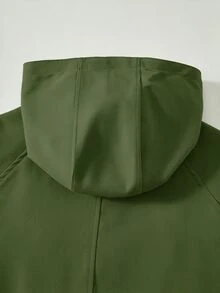 SHEIN Elladie kids (Tween Girl) 粉色收腰連帽字母裝飾運動休閒可調腰口袋夾克，秋季服飾，秋季，返校，學校 - 墨綠色 - 查看 5