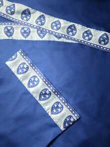 Jahmira Women Satin Long Robe, Geometric Printed Trim Kimono Bathrobe With Belt, Luxury Long Sleeve N - Royal Blue - View 4
