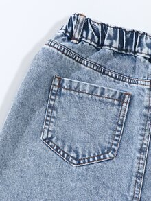 SHEIN Girls' Denim Skirt, Vacation Style, Exquisite Floral Embroidery, Ruffle Waistband, Comfortable To Wear, Versatile For Daily Wear Autumn Fall - Light Wash - View 8