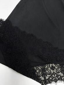 Franclia Women's Solid-Color Crew Neck Long-Sleeve Dress With Asymmetric Hem And Lace Detail - Black - View 3
