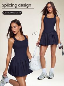 SHEIN Sports 女士运动连衣裙，露背交叉设计，网球裙，适合户外运动和休闲跑步 - 寶藍色 - 查看 3
