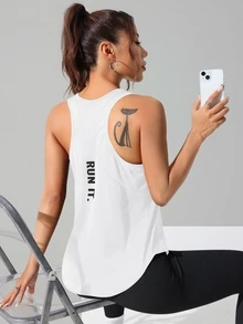 Solea Cove Solea Cove Women's Solid Color Round Neck Mesh Casual Sports Tee Workout Tank Top - White - View 5